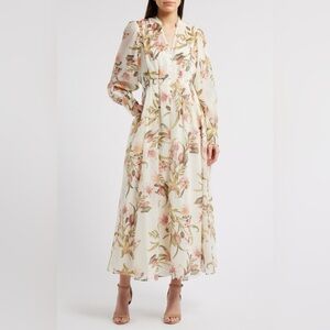 new Chelsea28 floral long sleeve maxi dress in Ivory- Pink Bohem Botanical